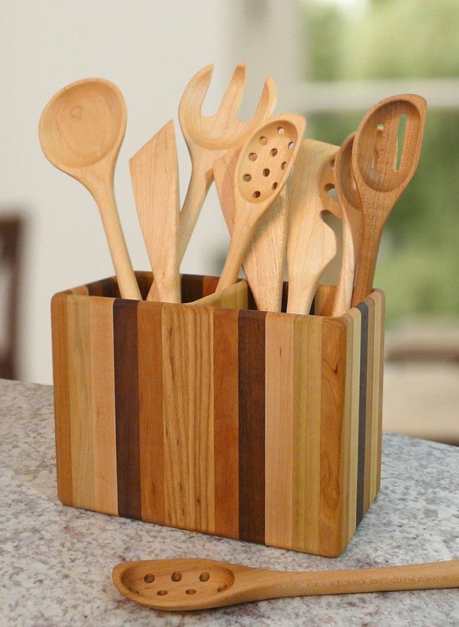 Modern Artisans American Made Mixed Wood Utensil Holder Crock, Double Size - Image 2